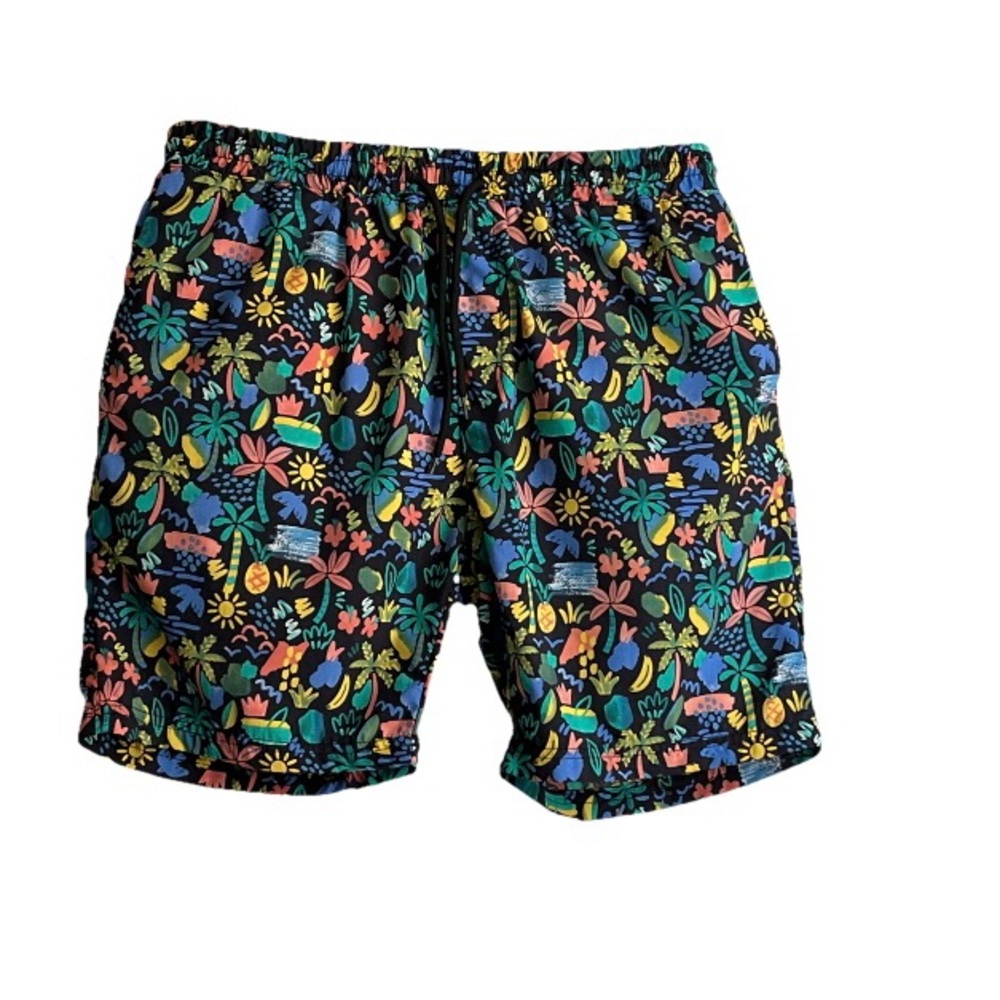 Barney Cools Black Swim Trunks Vibrant Tropical Design size L gently used.